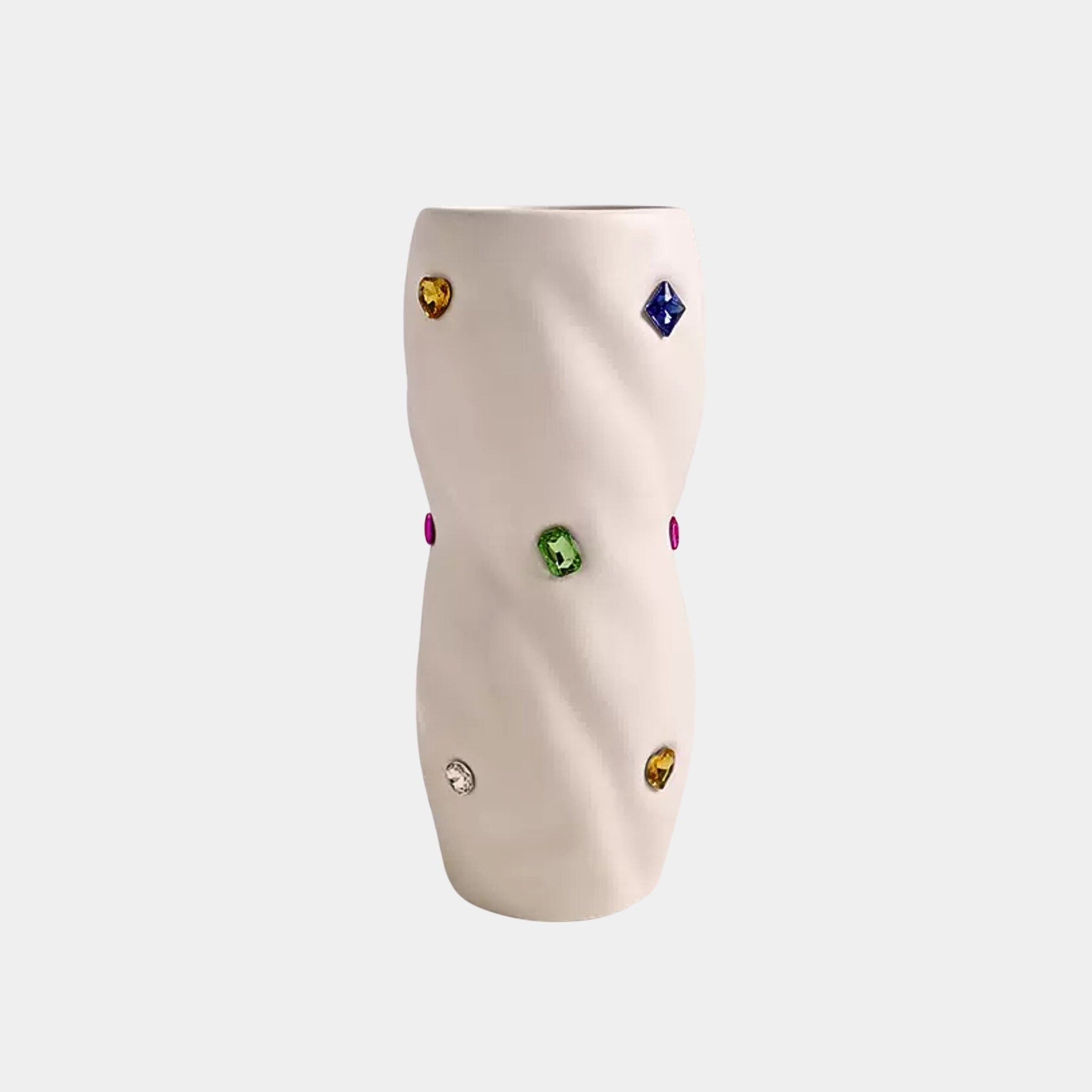 Ceramic Vase | Twisted Cream Vase with Gemstones - The Feelter