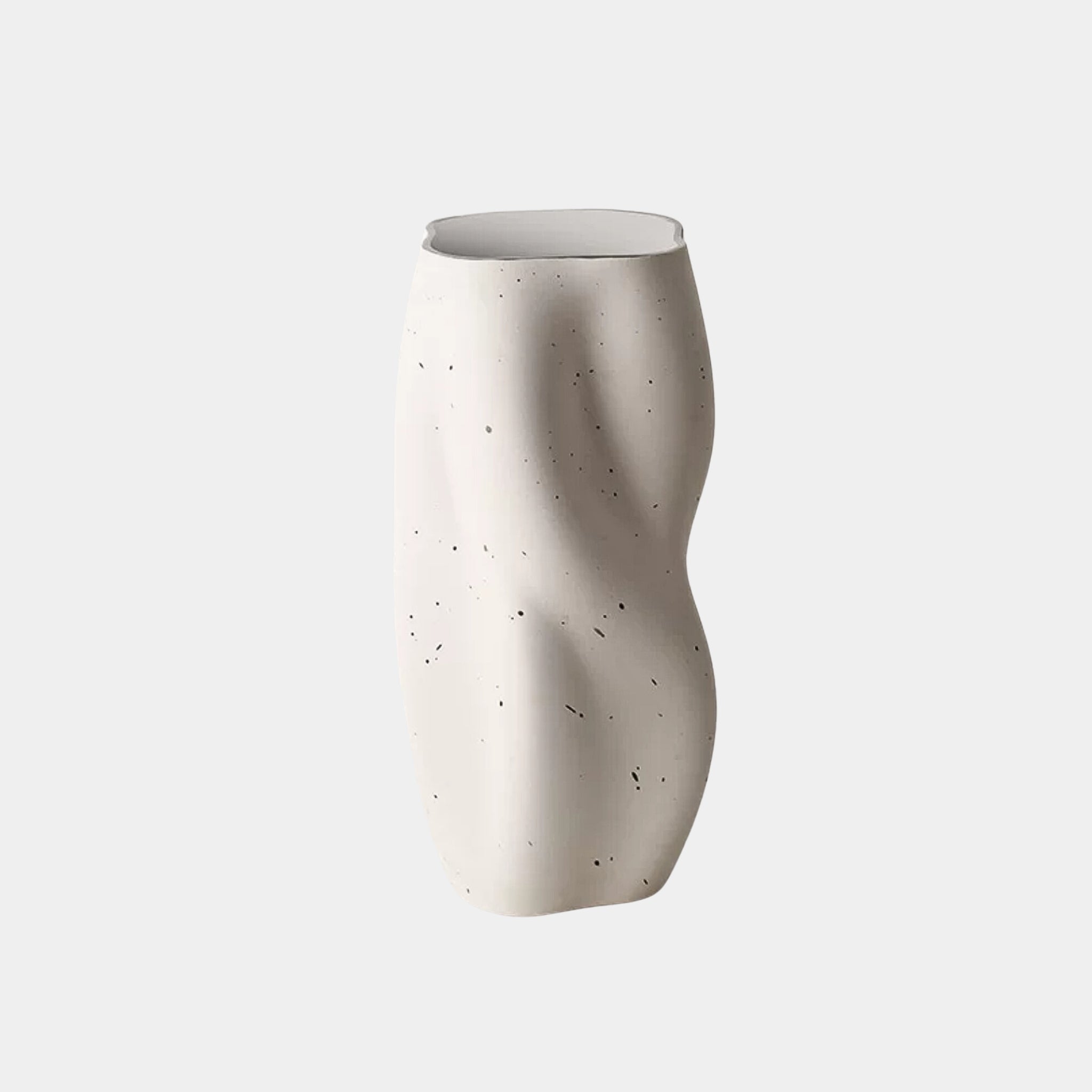 Ceramic Vase | Twisted Speckled White Vase with Silver Rim - The Feelter