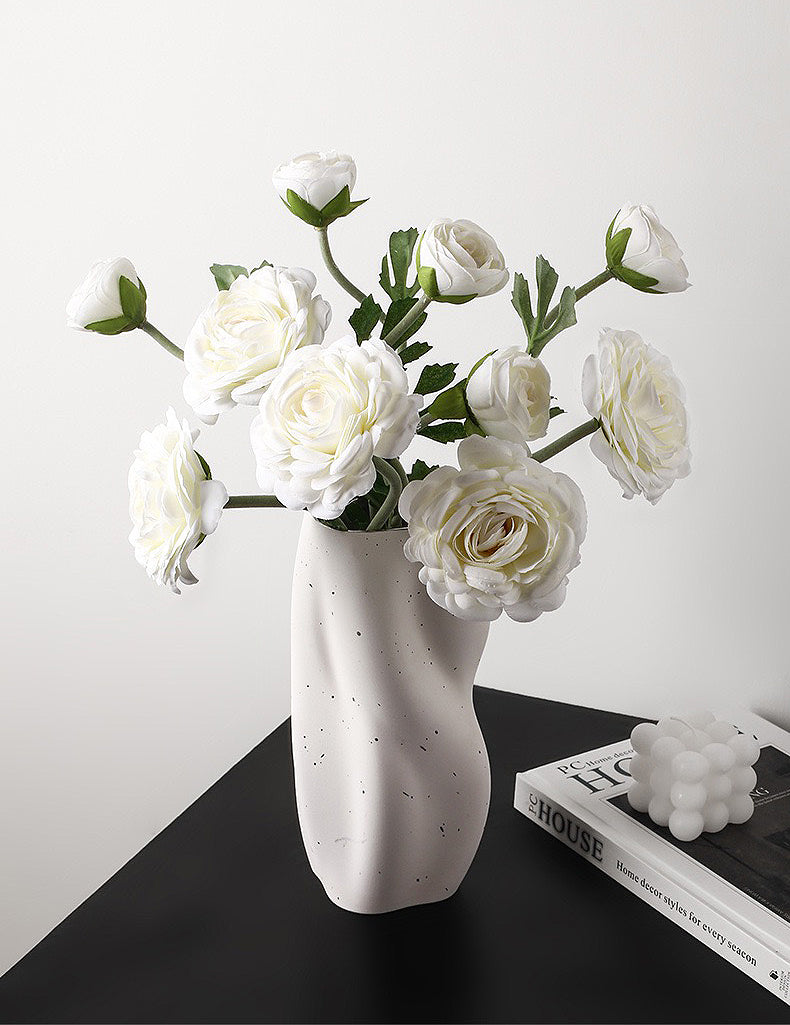 Ceramic Vase | Twisted Speckled White Vase with Silver Rim - The Feelter