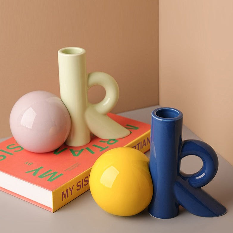 Ceramic Vase |  Playful Geometric Decor Set - Matcha and Lilac - The Feelter