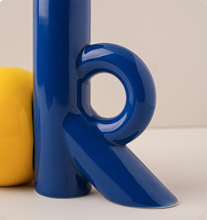Ceramic Vase | Playful Geometric Decor Set - Blue and Yellow - The Feelter