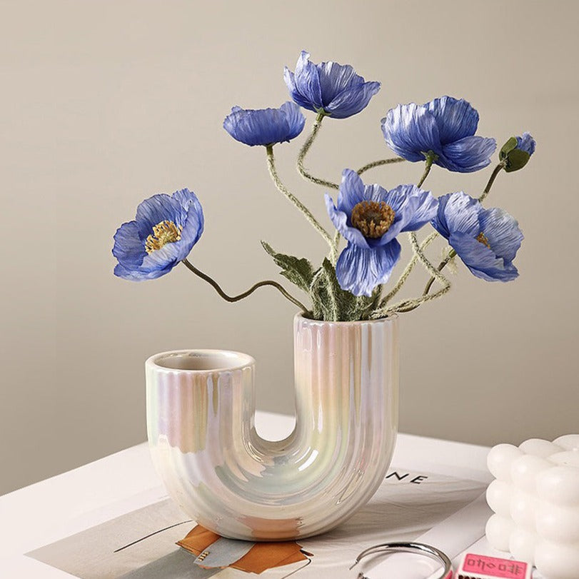 Ceramic Vase | Iridescent Asymmetrical U-Shaped Vase - The Feelter