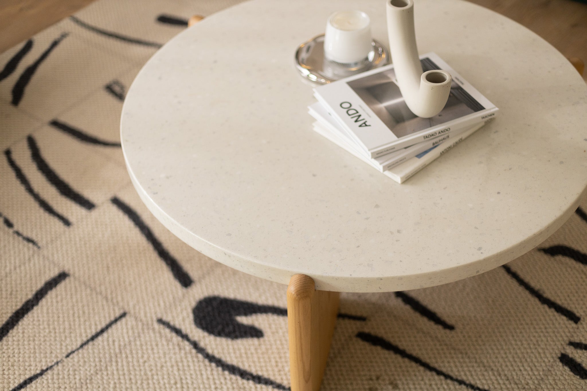Terrazzo and Wood Round Coffee Table - The Feelter