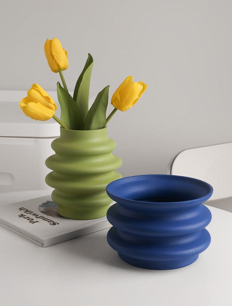Ceramic Vase | Ribbed Series - Green