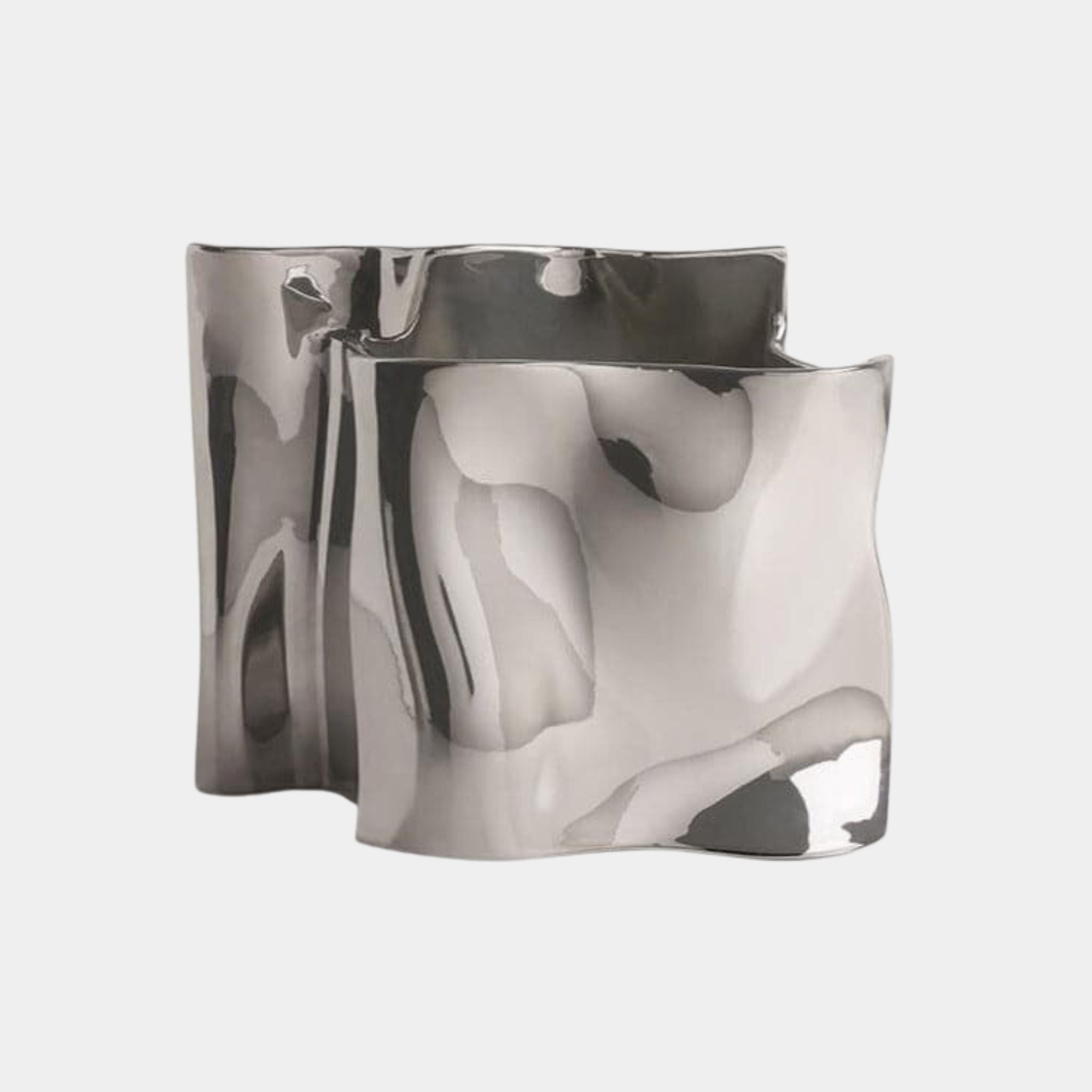 Ceramic Vase | Silver Wide and Warped