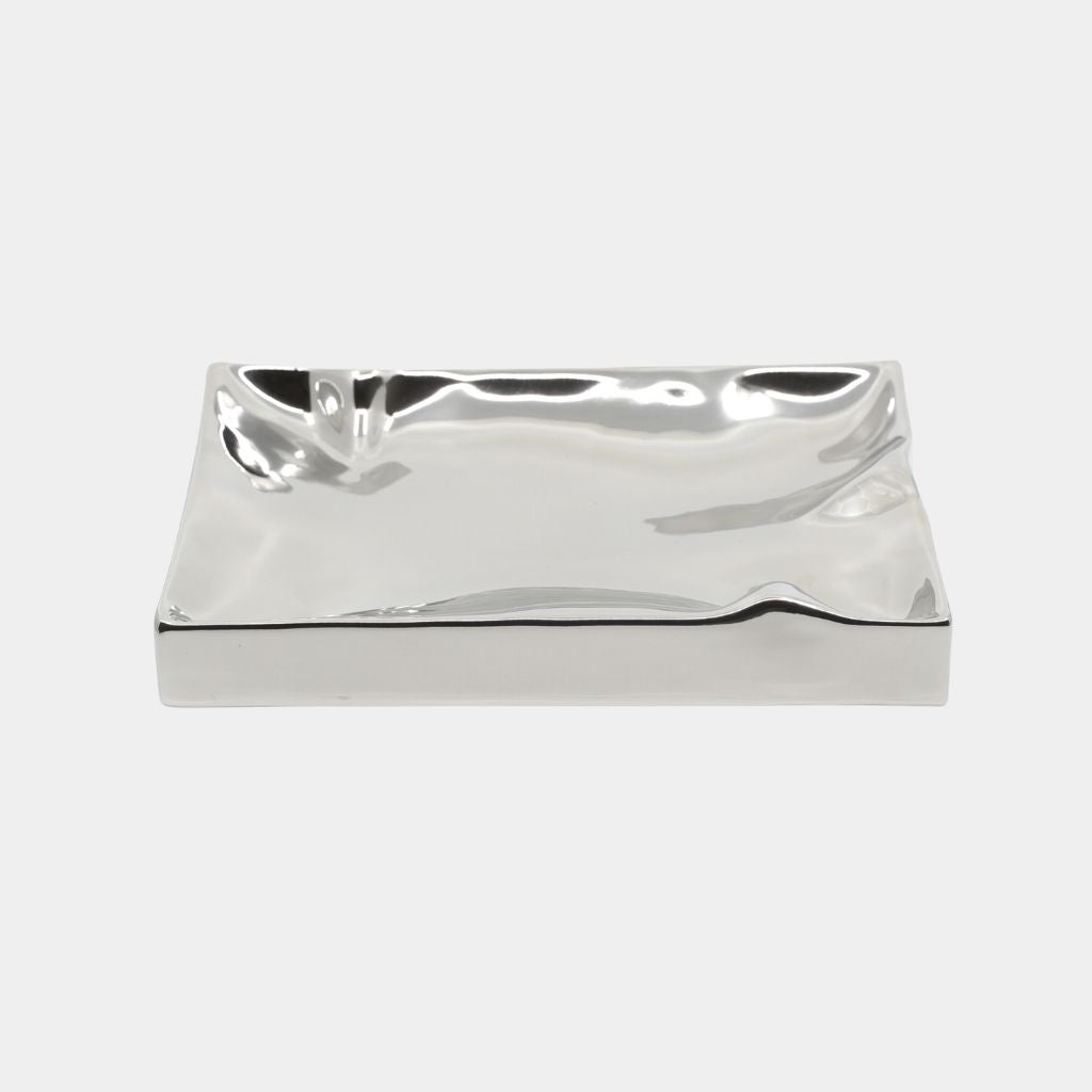 Ceramic Homewares | Long Warped Silver Tray