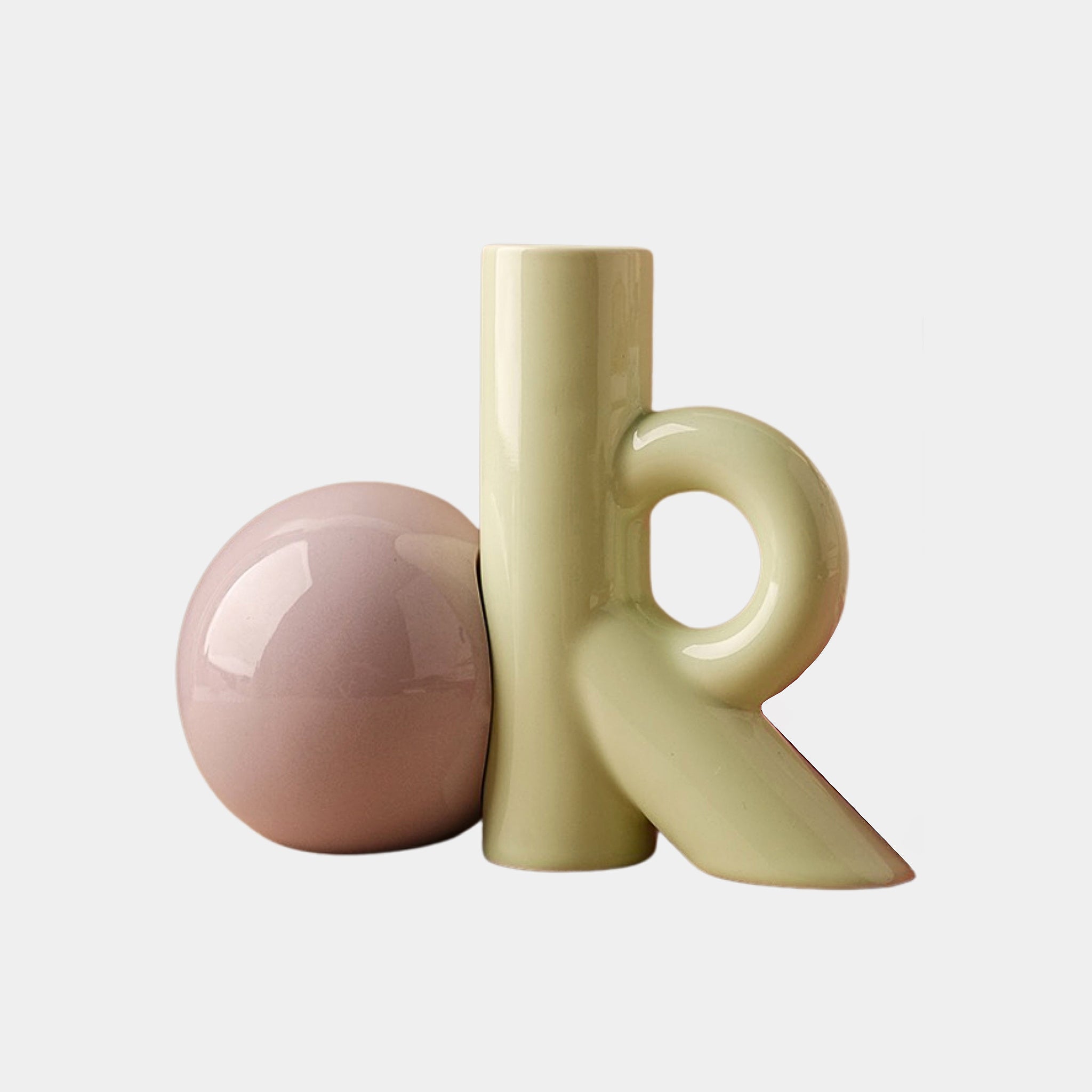 Ceramic Vase |  Playful Geometric Decor Set - Matcha and Lilac