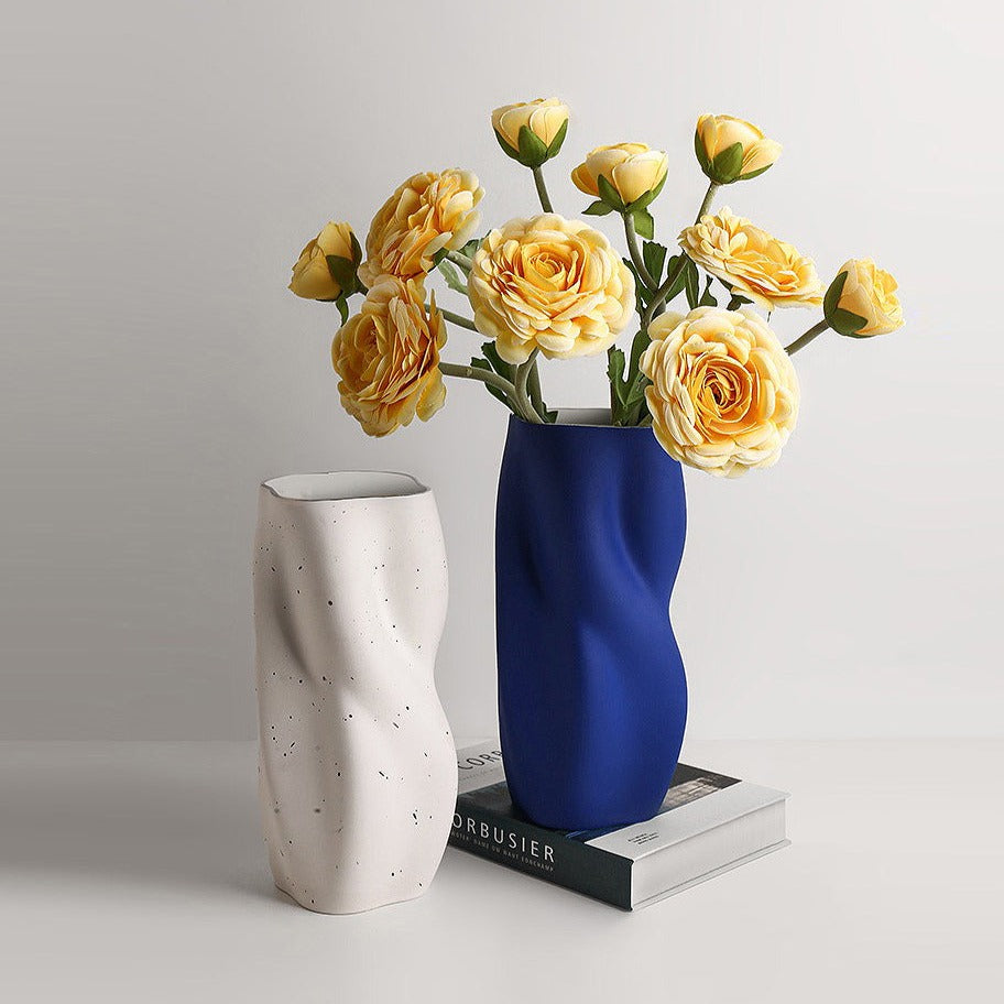 Ceramic Vase | Twisted Kline Blue with White Interior - The Feelter