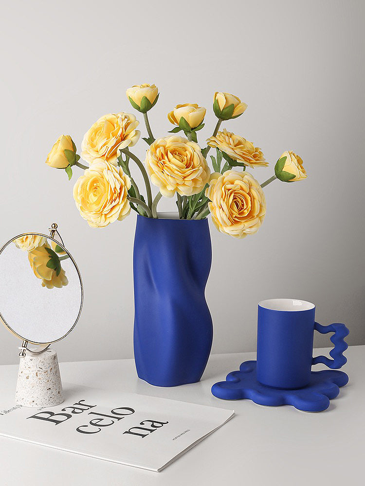 Ceramic Vase | Twisted Kline Blue with White Interior - The Feelter