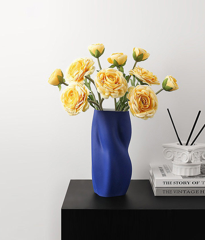 Ceramic Vase | Twisted Kline Blue with White Interior - The Feelter