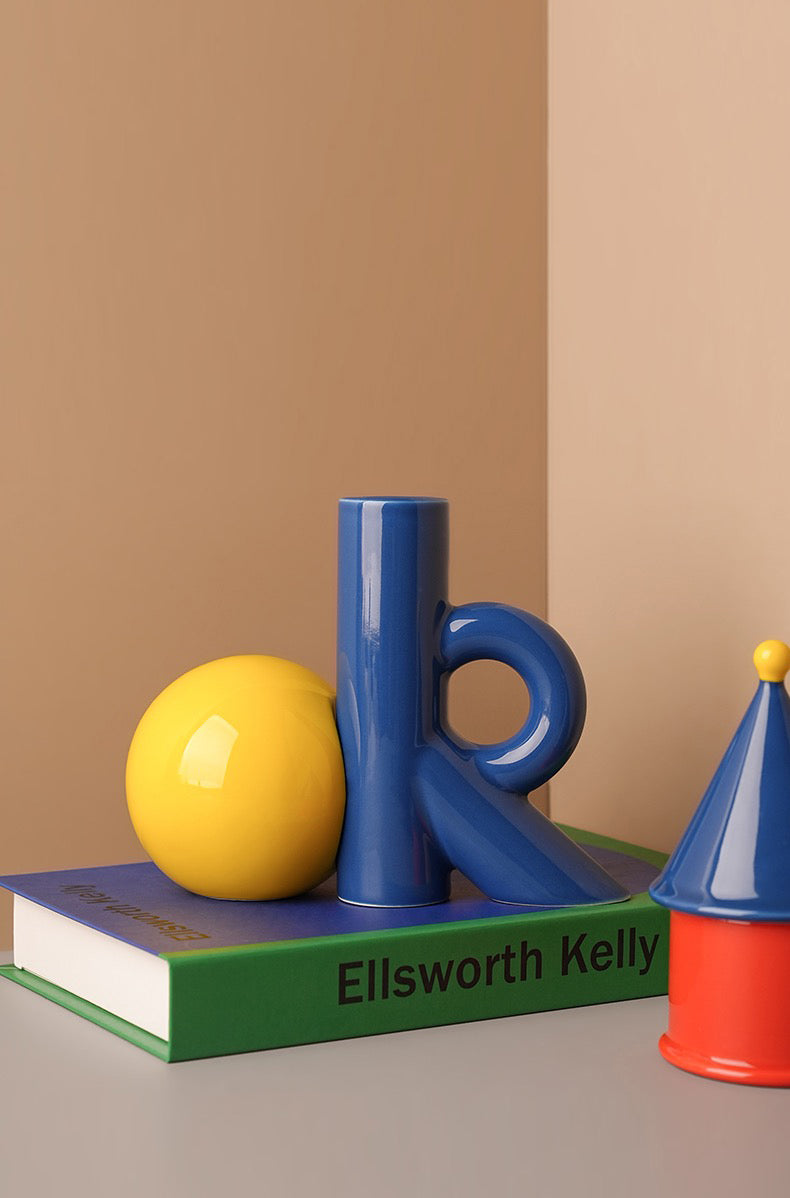 Ceramic Vase |  Playful Geometric Decor Set - Blue and Yellow - The Feelter