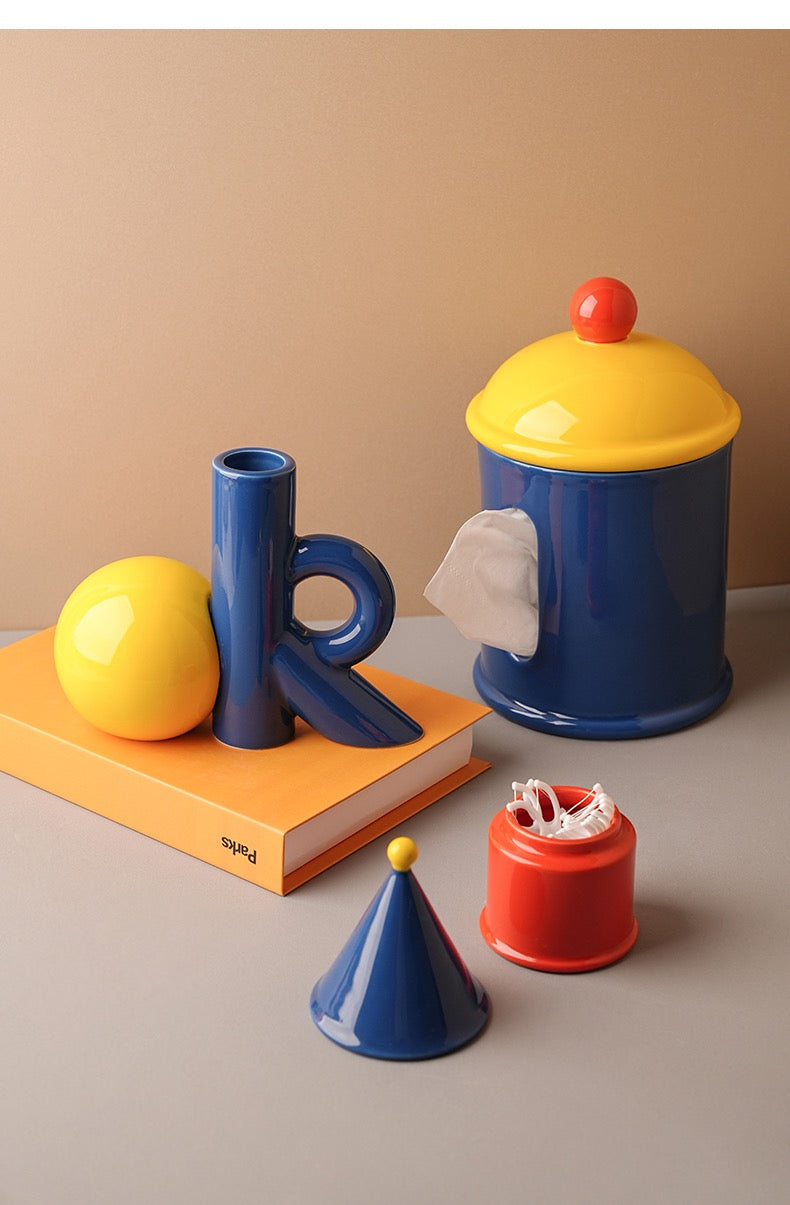 Ceramic Vase |  Playful Geometric Decor Set - Blue and Yellow - The Feelter