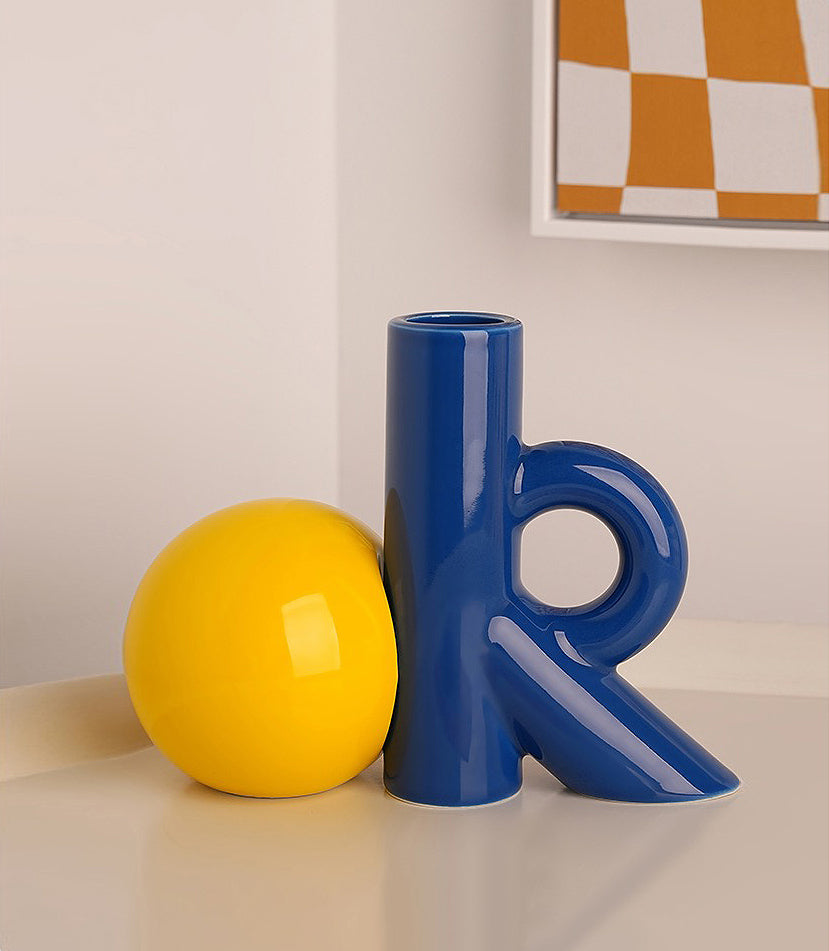 Ceramic Vase |  Playful Geometric Decor Set - Blue and Yellow - The Feelter