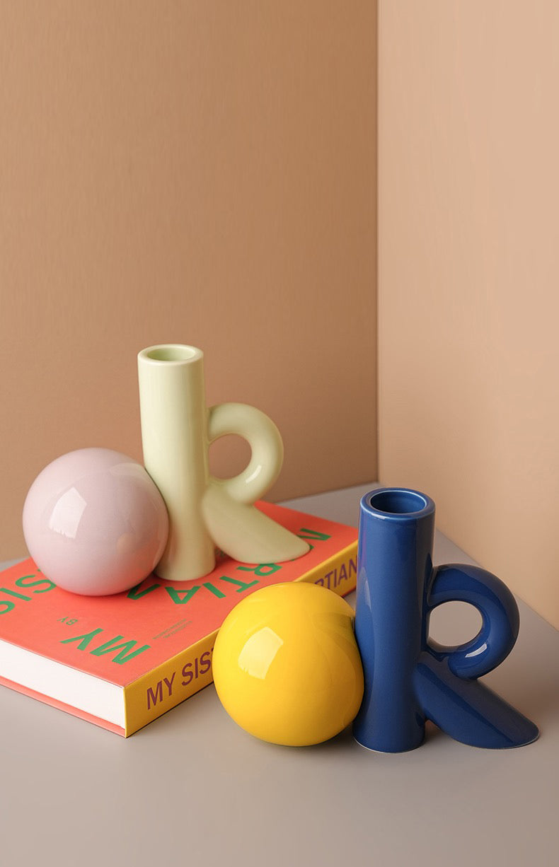 Ceramic Vase |  Playful Geometric Decor Set - Blue and Yellow - The Feelter