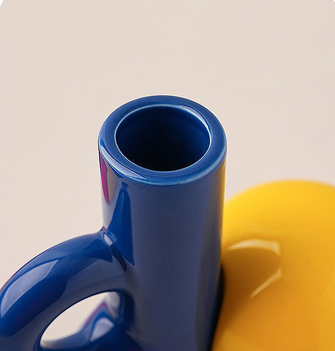 Ceramic Vase |  Playful Geometric Decor Set - Blue and Yellow - The Feelter