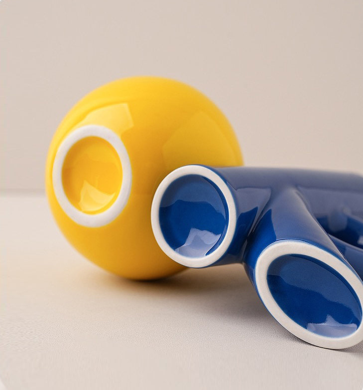 Ceramic Vase |  Playful Geometric Decor Set - Blue and Yellow - The Feelter