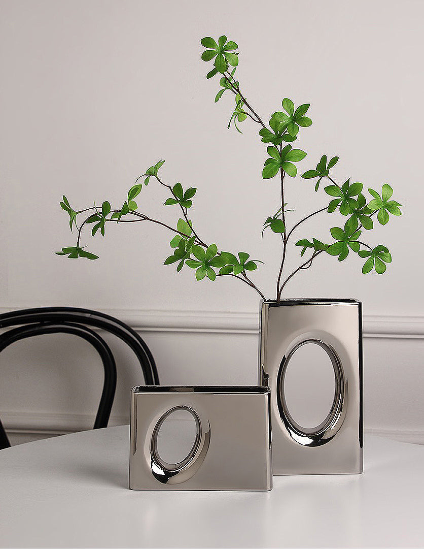 Ceramic Vase | Modernist Flat Rectangular Silver Vase