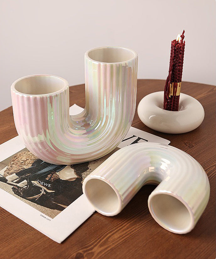 Ceramic Vase | Iridescent Asymmetrical U-Shaped Vase