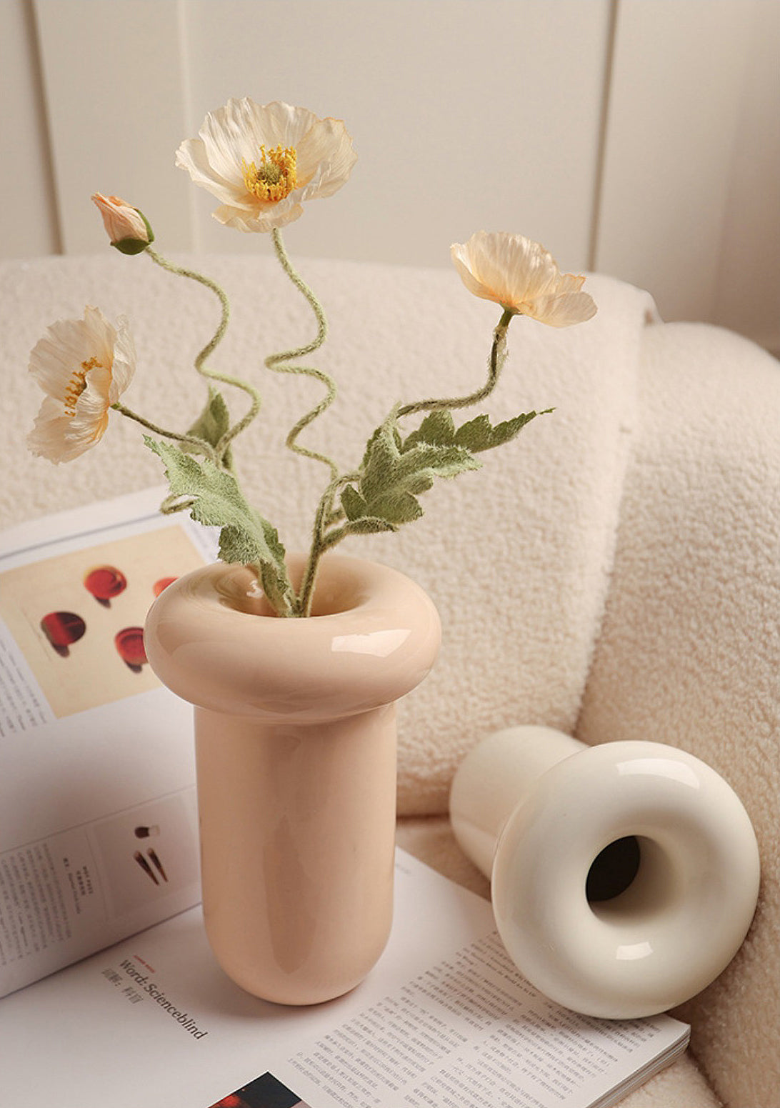 Ceramic Vase | Glossy Donut Cylinder - Cream - The Feelter