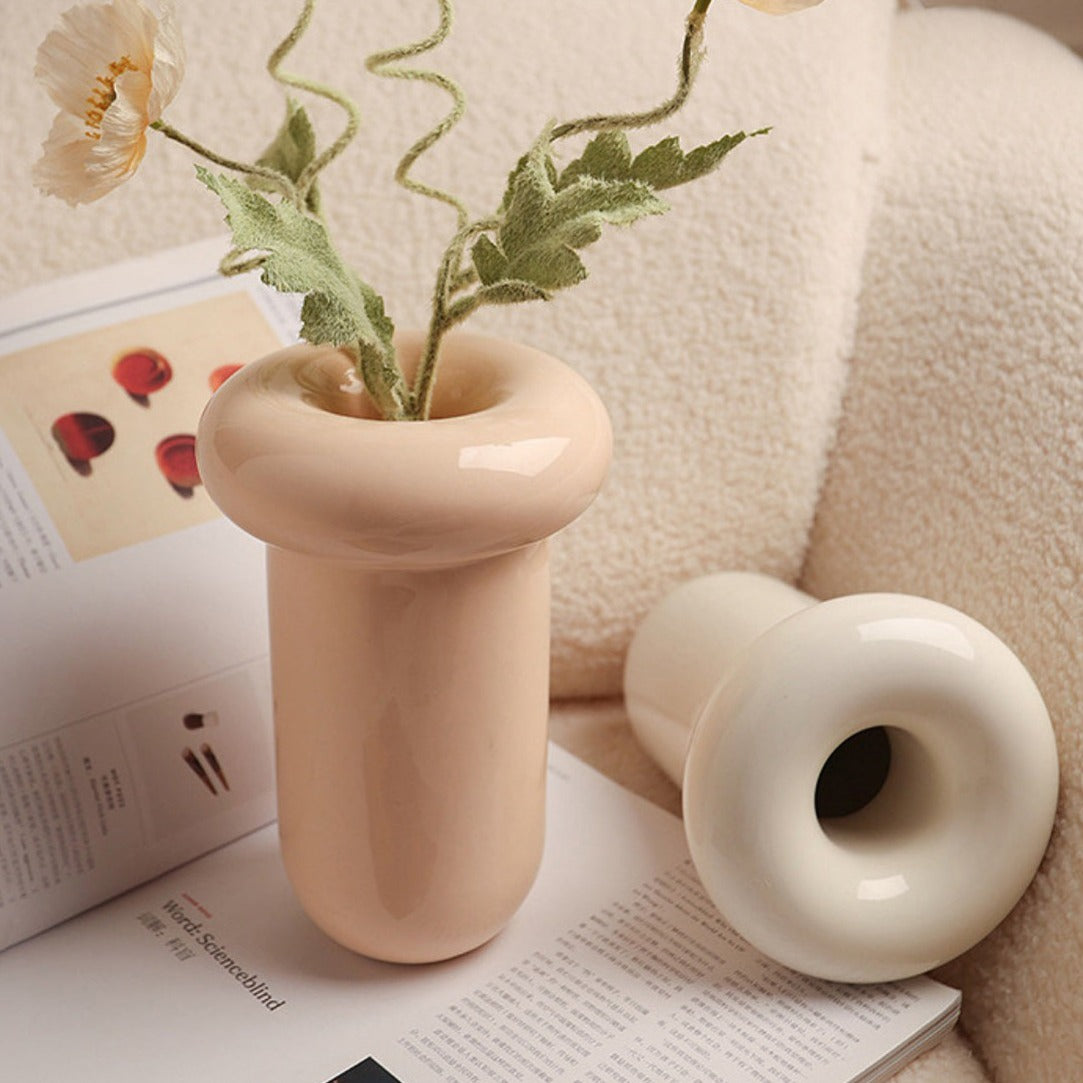 Ceramic Vase | Glossy Donut Cylinder - Peach