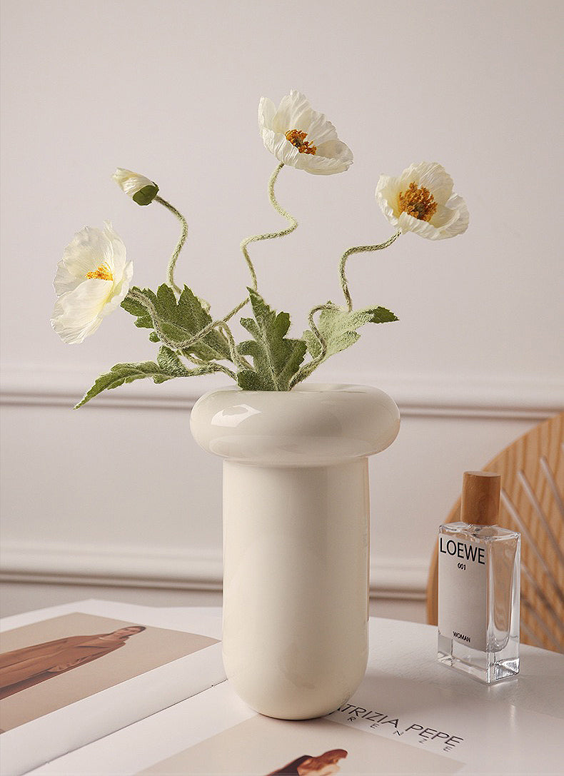 Ceramic Vase | Glossy Donut Cylinder - Cream - The Feelter