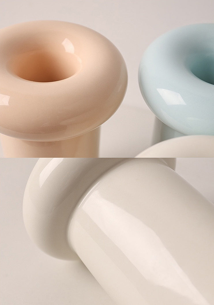Ceramic Vase | Glossy Donut Cylinder - Peach