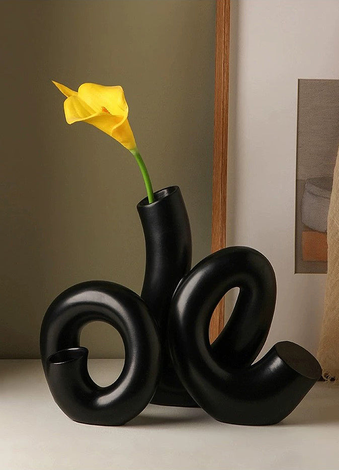 Ceramic Vase | Sister Snaking Forms - Black and White