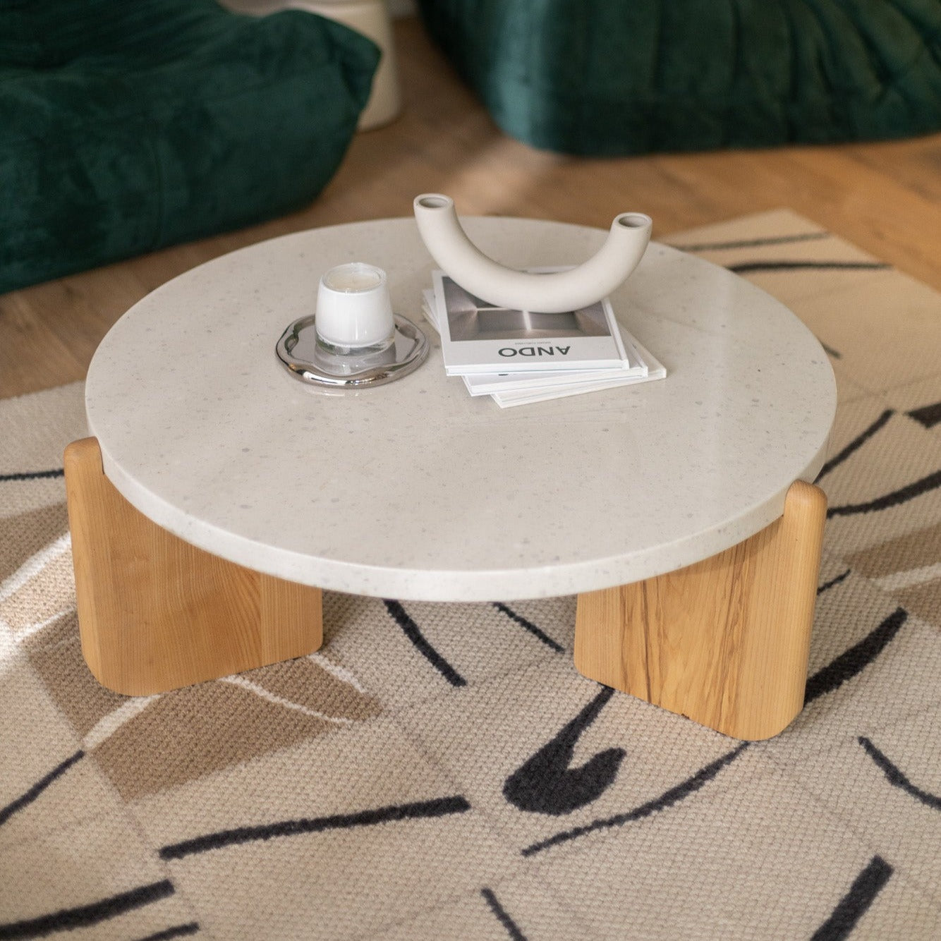 Terrazzo and Wood Round Coffee Table