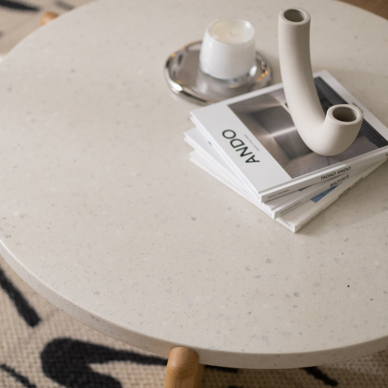 Terrazzo and Wood Round Coffee Table