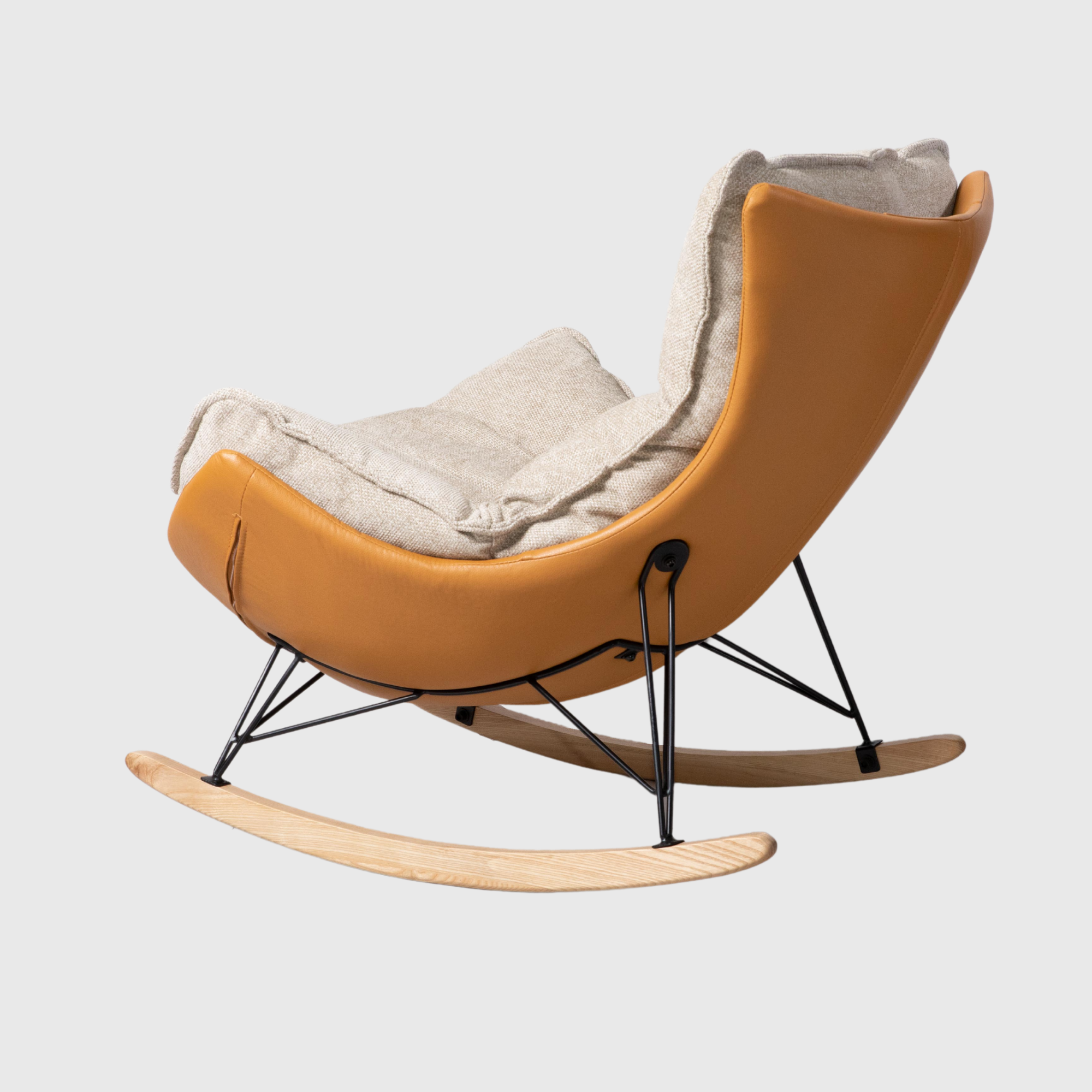 Leather and Linen Rocking Chair