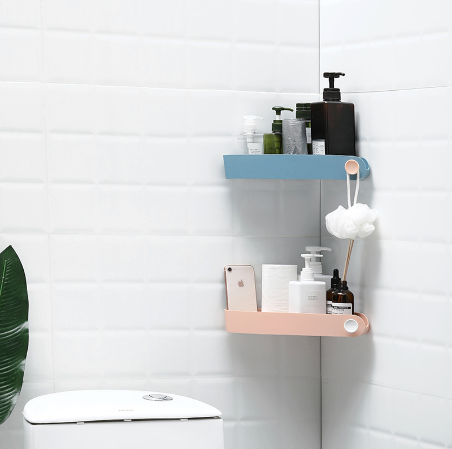 1pc Bathroom Corner Shelf Rotatable Wall Mounted Storage Rack Organizer,  Punch-free For Toilet And Washroom