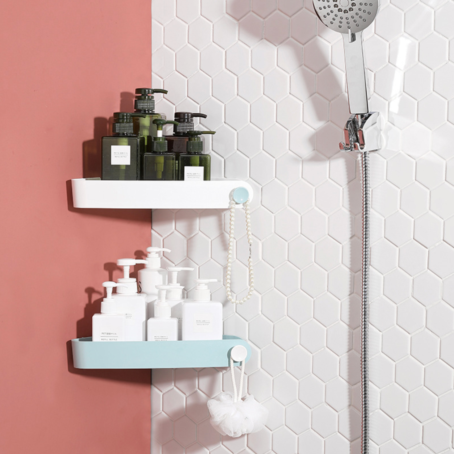 Punch-free bathroom wall-mounted triangle storage rack - The Feelter