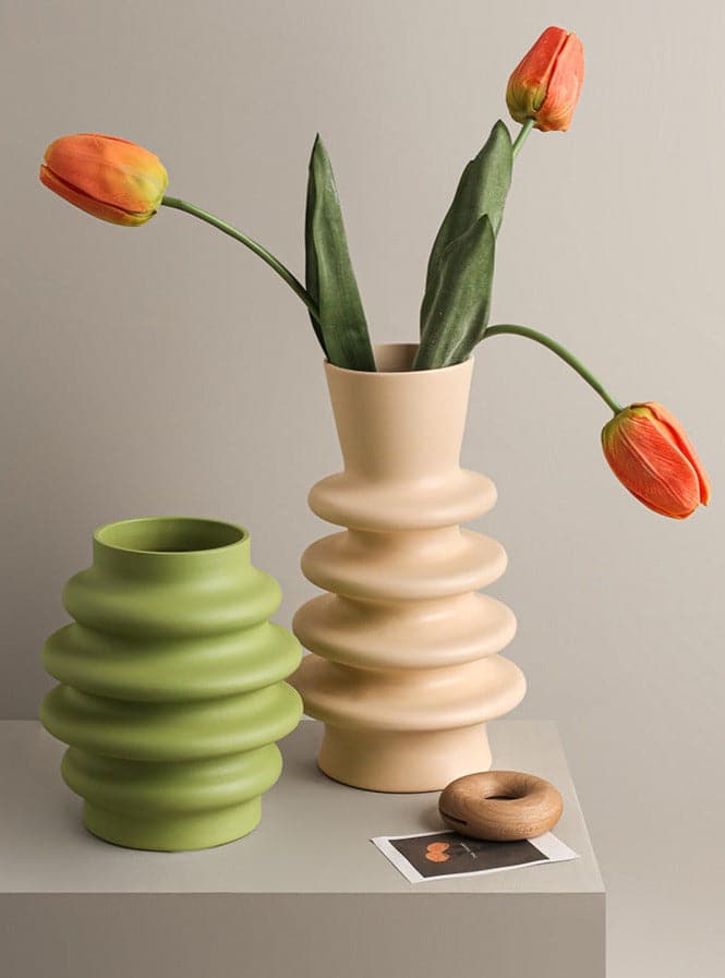 Ceramic Vase | Ribbed Series - Green