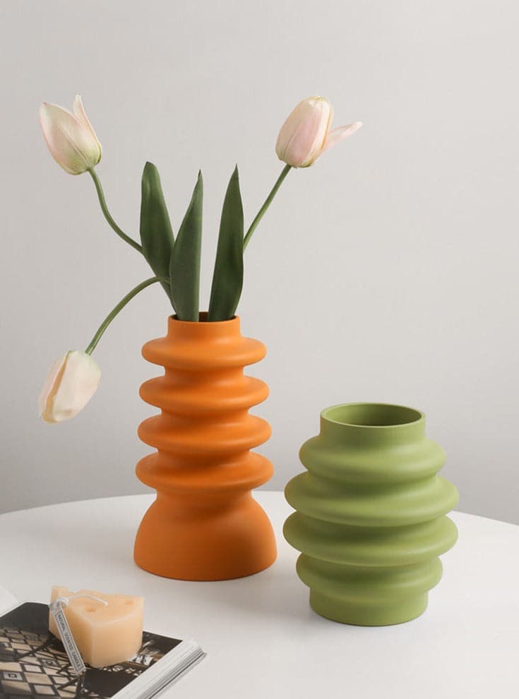 Ceramic Vase | Ribbed Series - Green